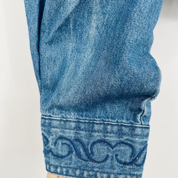 Vintage Ozark Mountain Jean Company Cropped Denim Shirt L Western Cowgirl Rodeo - Picture 14 of 16